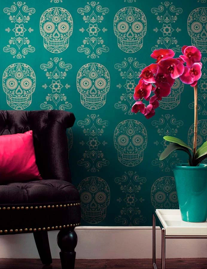 Tapete Dia De Los Muertos Smaragdgrün 1 Tapete Dia De Los Muertos Smaragdgrün