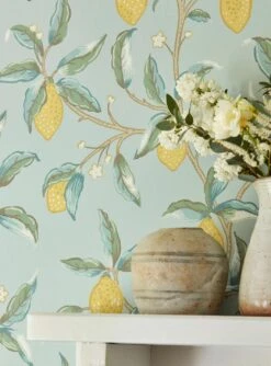 Tapete Lemon Tree Hellblaugrau