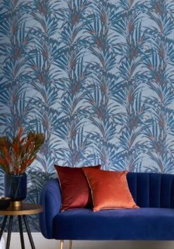 Tapete Palmetto Azurblau Schimmer -Tapetengeschäft Palmetto B 864412 2880x1440