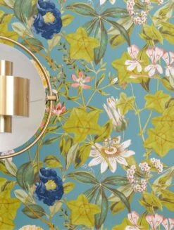 Tapete Passiflora Türkisblau