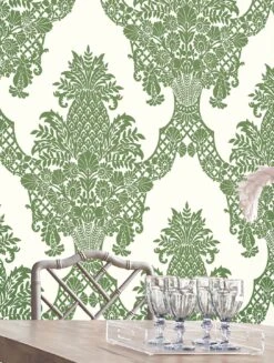 Tapete Pineapple Damask Grün