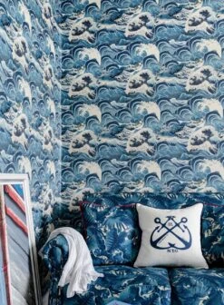 Tapete Sea Waves Blautöne -Tapetengeschäft Sea Weaves C 725011 2880x1440