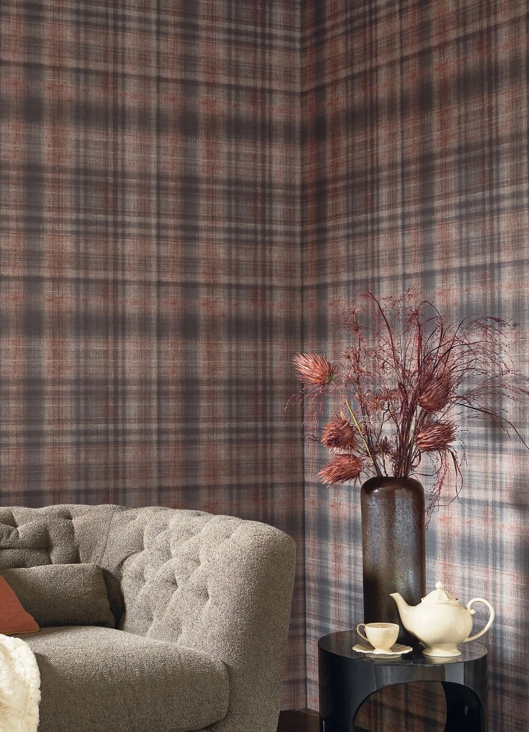 Tapete Shabby Tartan Kupferbraun 1 Tapete Shabby Tartan Kupferbraun