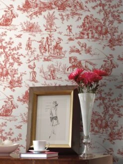 Tapete Toile De Jouy Rot -Tapetengeschäft Toile de Jouy C 790372 2880x1440