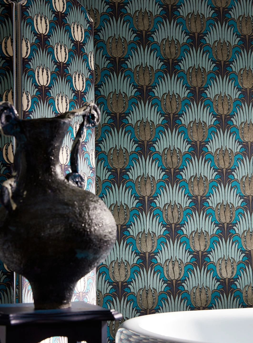 Tapete Tulip And Bird Graublau 1 Tapete Tulip And Bird Graublau